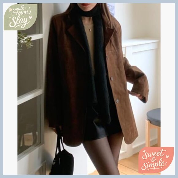 Faux Leather Oversized Jacket Women's Fall Winter Outerwear Y2K Style - Picture 4 of 6